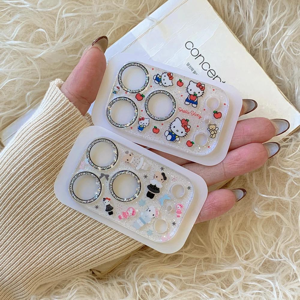 Корейский стиль INS Мультяшная Анимация Блестящий Bling Защита Камеры Для IPhone 17 16 15 14 Pro Max Колпачок Китти Стекло Линзы Пленка на Экран Противоударная Броня