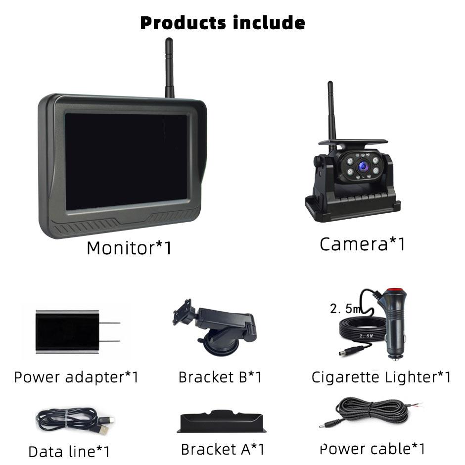 Solar Wireless Magnetic Reverse Backup Camera IR Night Vision 1080P 5 Inch Monitor Rear View System for Car RV Truck Trailer.