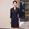 Женское платье Tenuoman в новом китайском стиле, темно-синее, А-силуэта, со шарфом