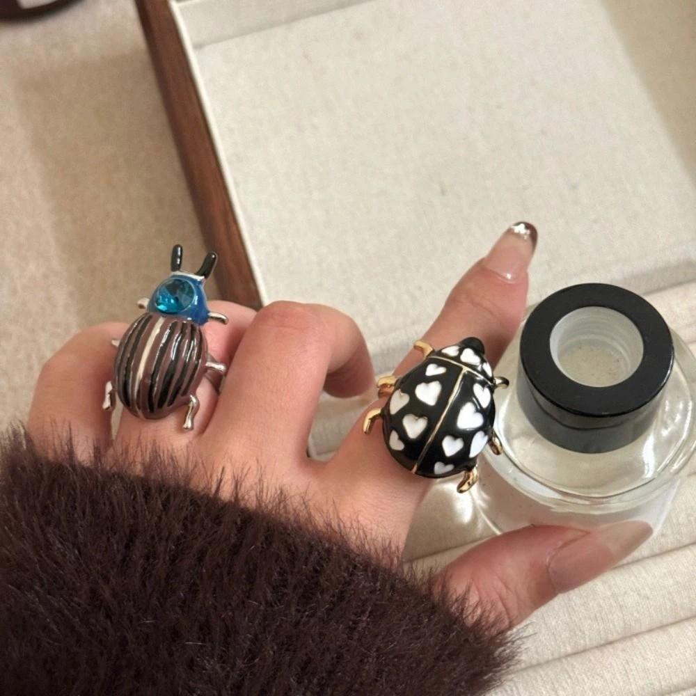 Dripping Oil Ladybird Drip Oil Ring Insect Chunky Enamel Ring Retro Painting Ring  Couple