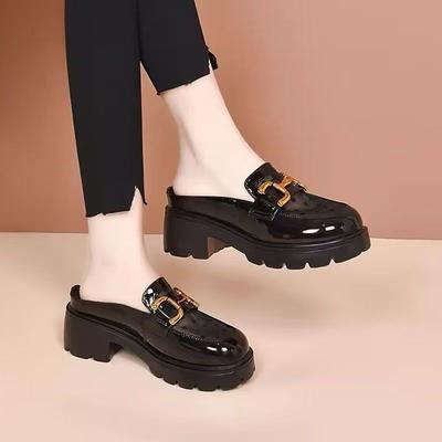 Мягкая кожаная сумка голова полутапочки женские 2025 новые весна и лето универсальные нескользящие мягкая подошва сетчатые полые полутапочки женские