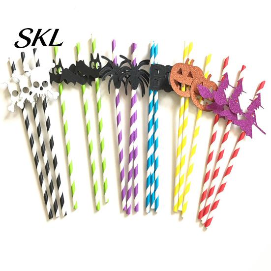 Eco-friendly Drink Straws 10PCS Disposable Paper Straws, with Halloween Theme Decorative Patterns, Odorless Thickened Drinking Striped for Cocktails