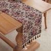 American Vintage Table Runner With Tassels, Jacquard Embroidered Birds And Flowers, Table Scarf, Retro Farmhouse Dining Room Decor