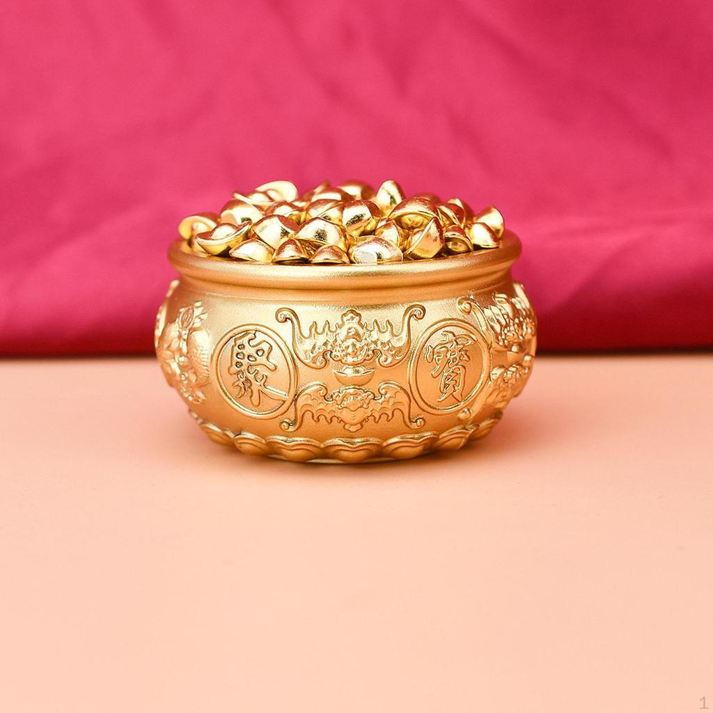 Chinese Treasure Bowl Cornucopia Housewarming Gift Brass Ornament with Mini Yuan Bao Money