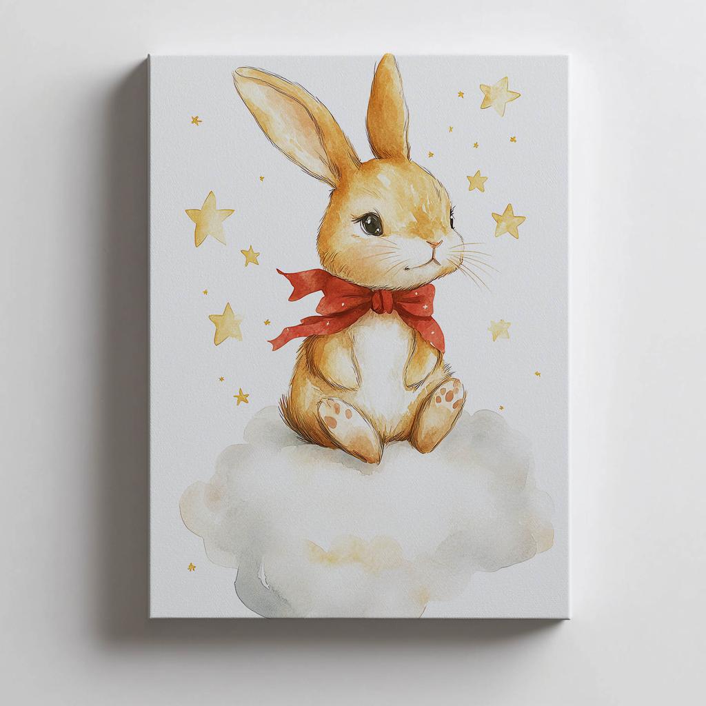 Plakat Uroczy Króliczek Na Chmurce Plakat Uroczy Króliczek Na Chmurce, 70X100 Cm, Bez Ramy, Płótno Premium Na Blejtramie
