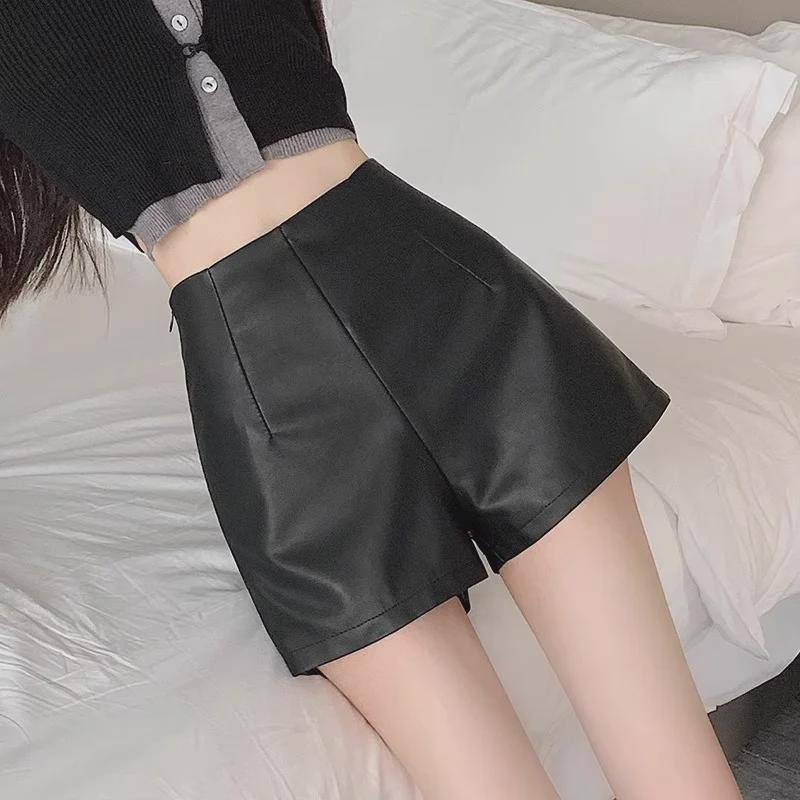Женские шорты А-силуэта из искусственной кожи с высокой талией на осень/зиму 2023 г.