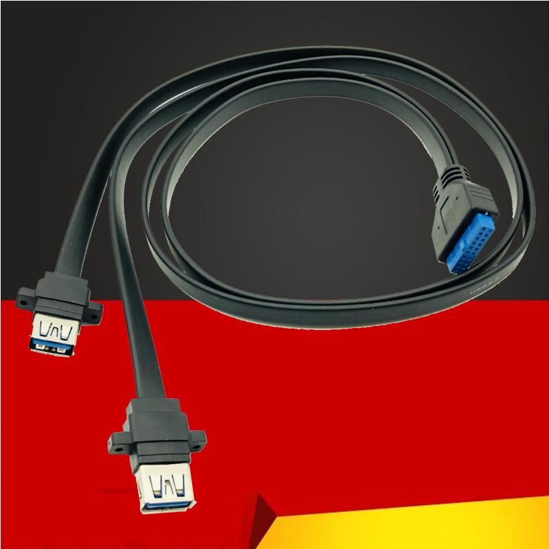 НОВЫЙ BTBcoin Крепление к Материнской плате 20-контактный Header Разъем USB 3.0 Панельное Крепление Плоский Кабельный Шнур Двойной Порт USB3.0 Female Винтовое Крепление на Панель