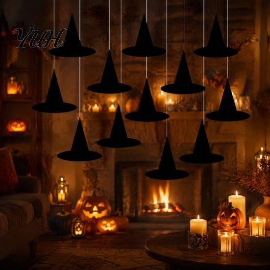 Decorative Hanging Paper Ornaments 12Pcs Halloween Witch Hat Ornaments, Banner Decorations, Props for Spooky Party Ceiling Drop Decor Home Window