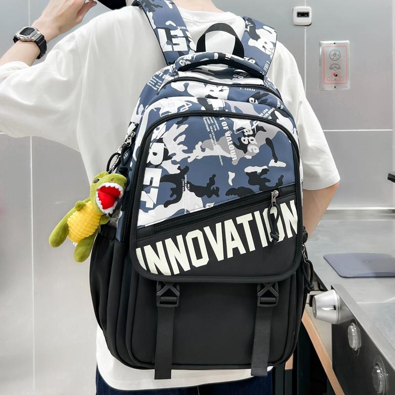 Schoolbag School Bag Boys and Girls Trendy Cool Double Pocket Large Capacity Junior High School Student High School Student Backpack Japanese Cartoon
