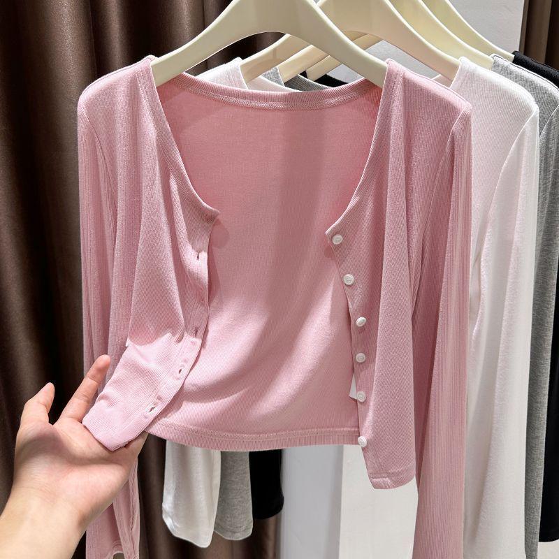 Women's Pink Modal Sleeveless Summer Cardigan - Ice Silk Knitted Shawl for Sun Protection and Air-Conditioned Rooms.