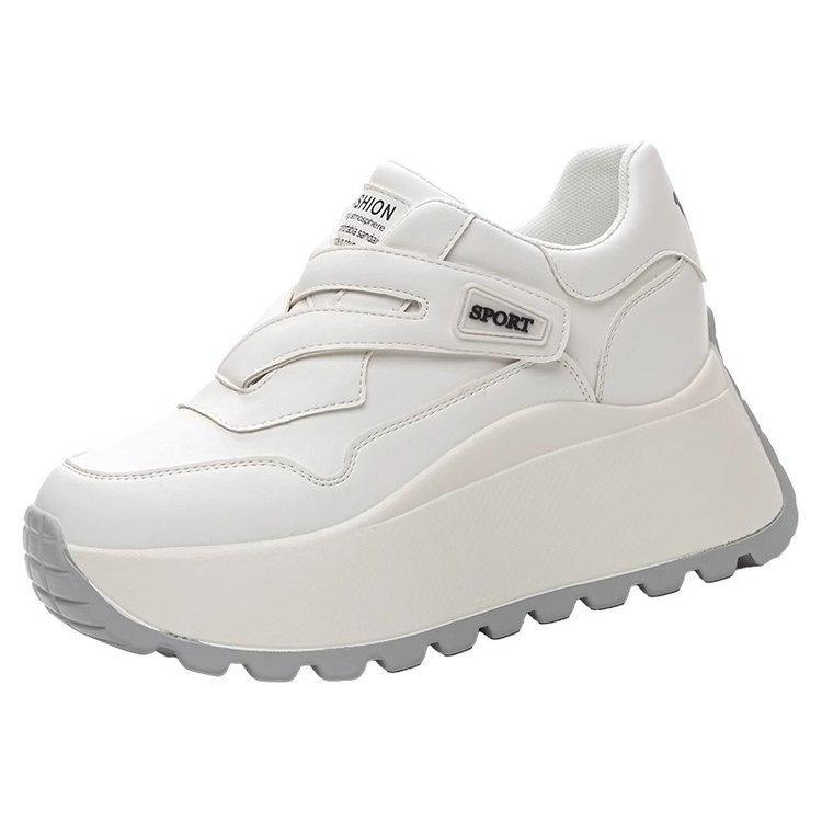 2025 осень новые 8 см маффин толстая подошва увеличение высоты женские одинарные туфли корейская версия универсальные круглый носок повседневные маленькие белые туфли женские