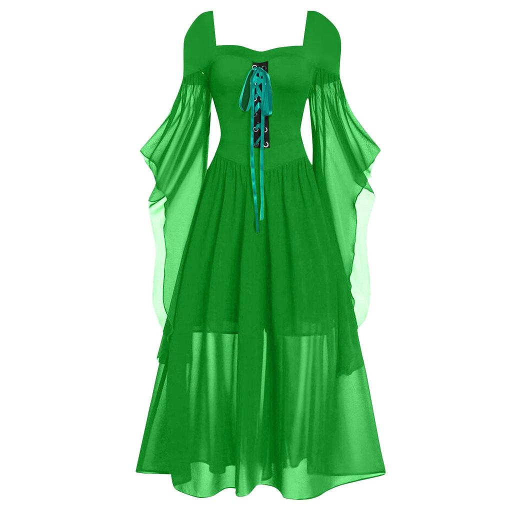 Женское повседневное платье с открытыми плечами больших размеров, сплошное цветное кружевное платье с рукавами-бабочками на Хэллоуин, готическое платье