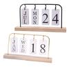 Metal Flip Calendar with Wooden Base Daily Perpetual Desk Calendar Turn Page Month Date Display Standing Desktop Planner for Office Home