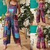 2023 Spring Women's Ethnic Patchwork Print Button Jumpsuit Trousers