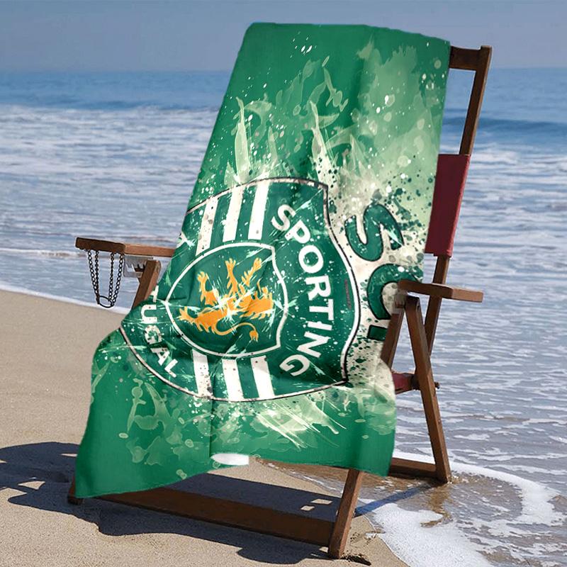 proof beach towel with Sporting CP logo pattern - soft,absorbent,quick-drying,machine washable - perfect for swimming,camping,bathing