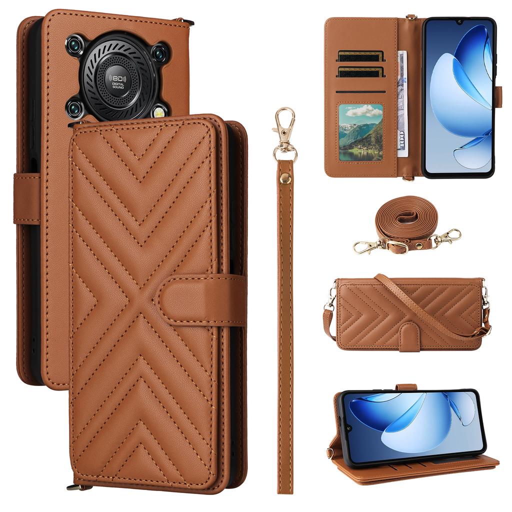 For Oukitel C60/C60 Pro Case with Shoulder/Wrist Strap Leather Phone Cover Stand Wallet