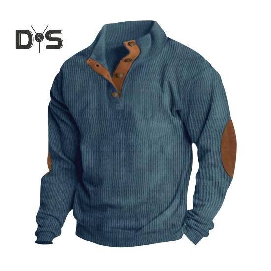 Весна Осень Мужской Топ Цветные Блоки Лоскутная Ретро Стиль Полуоткрытый Воротник-стойка Толстовка Плюс Размер Свободный Длинные Рукава Топ Повседневная Жизнь Офис И Отдых