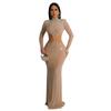European and American new solid color semi-turtleneck mesh hot diamond sexy hip-wrapped long-sleeved dress women's clothing