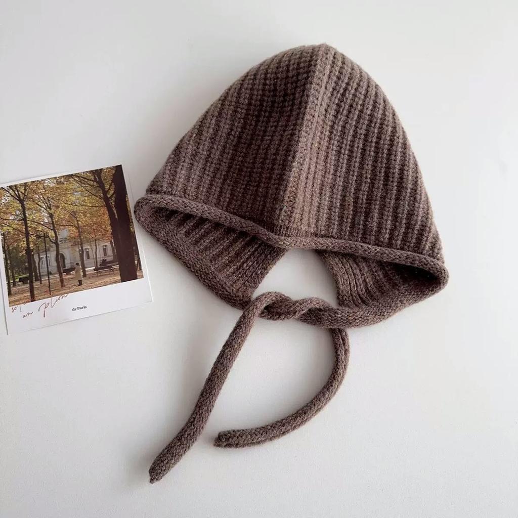 Шапка-балаклава из чистой шерсти Женская красная рождественская вязаная шапка с защитой ушей Маленькая теплая шапка, подчеркивающая лицо