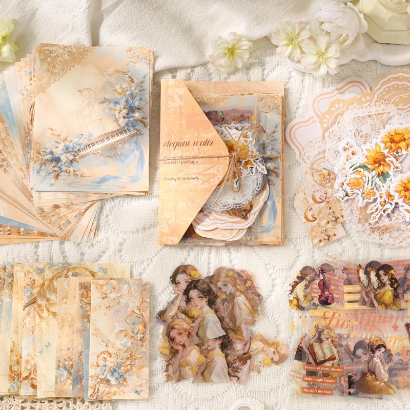 130Pcs Vintage Literary Style Scrapbook Material Pack Retro Journal DIY Craft Paper Sticker Set for Diary Album Supplies