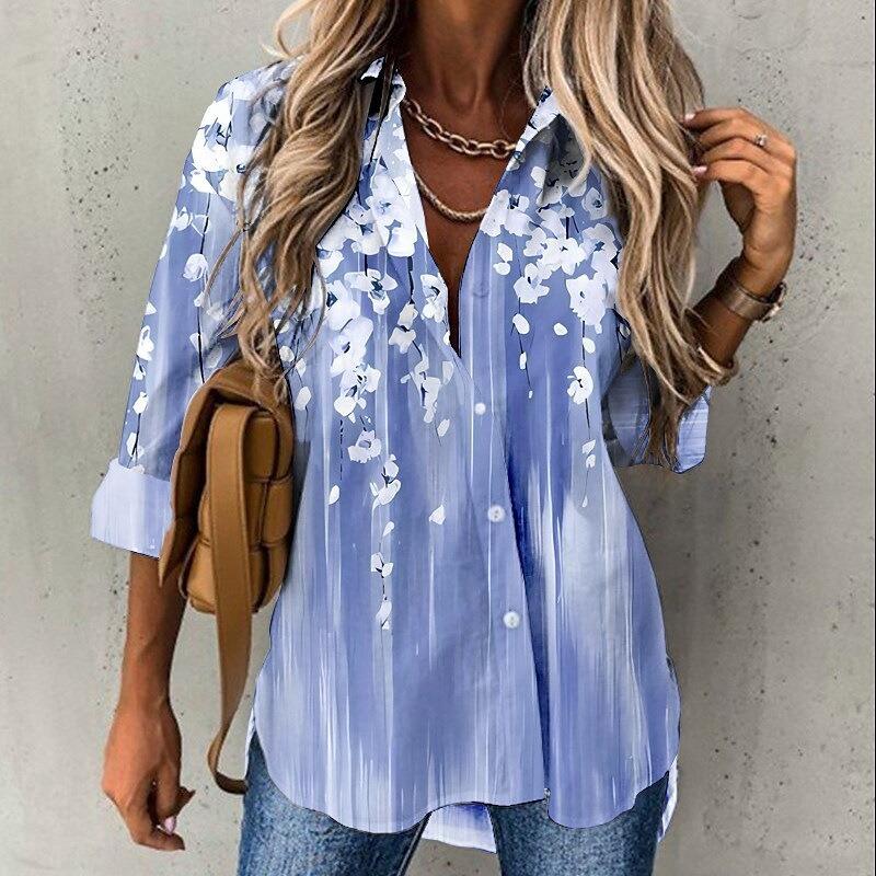 New Fashion Vintage Floral Printed Plus Size Shirt Women Spring Long Sleeve Tops Button Up Casual Blouses Women Slim Office Lady Loose Shirts 26612