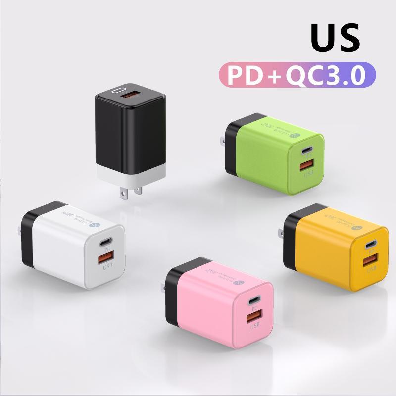 20 Вт Быстрое настенное зарядное устройство США, двойные порты PD USB, высокоскоростная зарядка для смартфонов, планшетов, наушников, небольших цифровых устройств