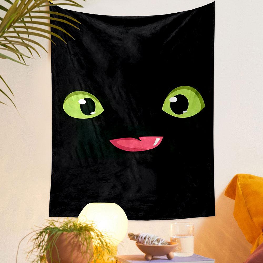 Green Eyes and Pink Smile on Black Background Patterned tapestry home decor, suitable for bedroom and living room, gift