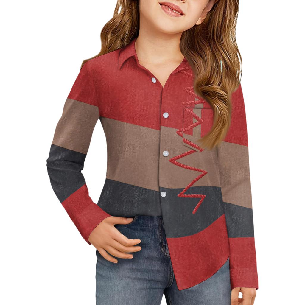 Рубашка на пуговицах для девочек - Блузка-платье с длинным рукавом