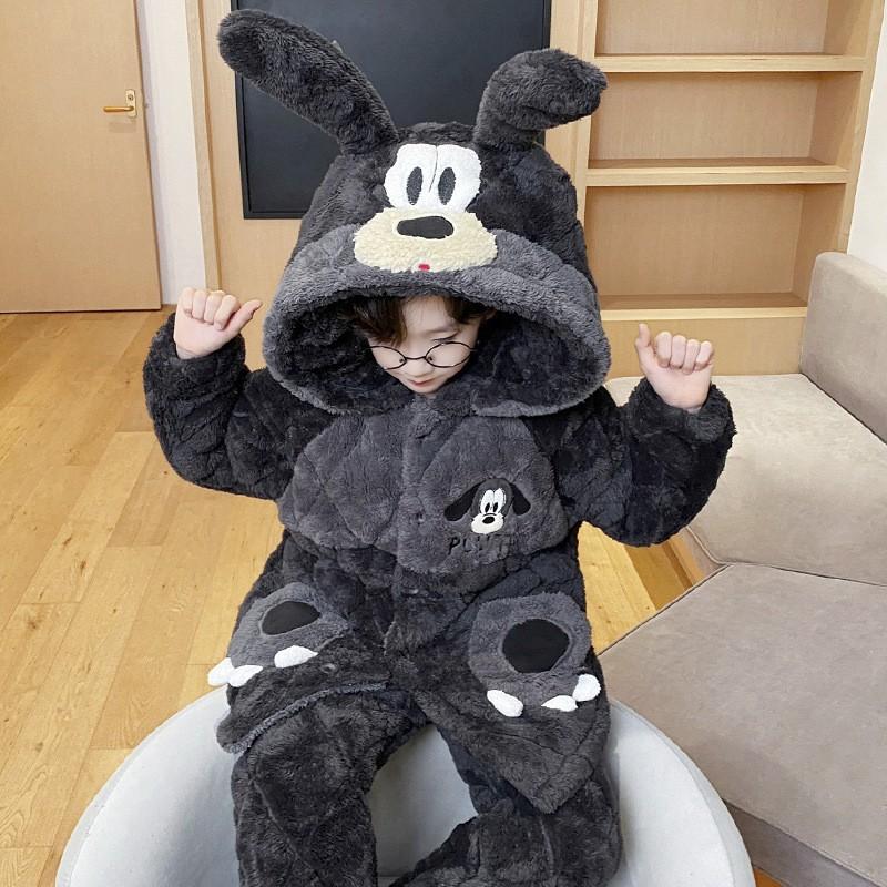 Thickened 3-Layer Cotton Padded Winter Boys Pajamas Set Coral Fleece Warm Sleepwear Kids Ages 8