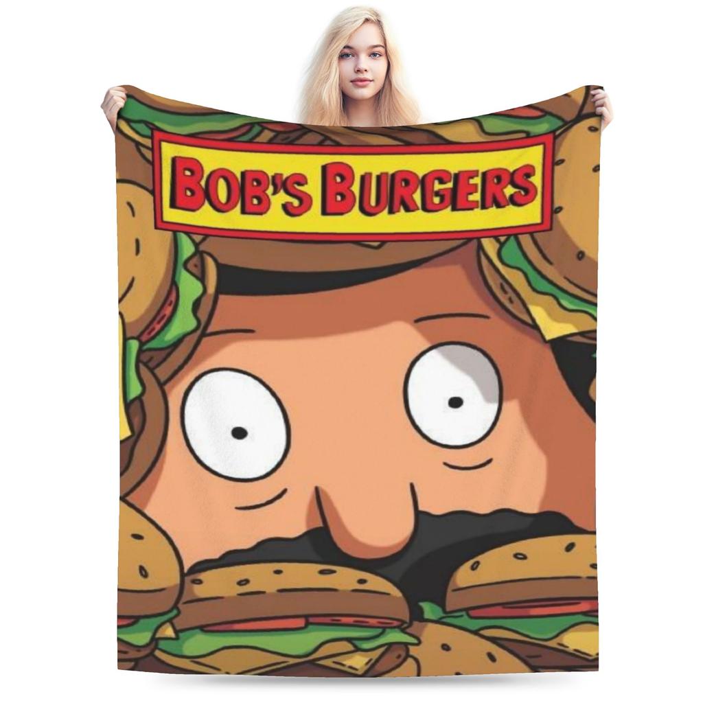 Уютное одеяло с принтом 'Cozy Bobs Funny B-Burgers' Товар для фанатов Декоративное для дома Пледы Ультрамягкий флис для путешествий
