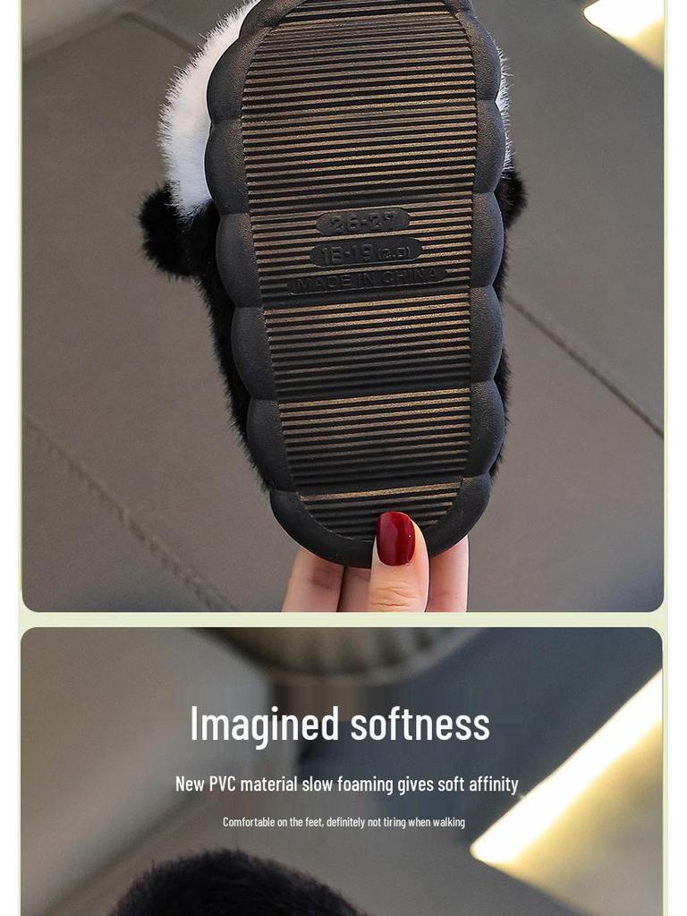 Детские зимние плюшевые тапочки-панды - Теплые хлопковые туфли без задника для мальчиков и девочек