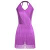 Women Dance Jumpsuit Halter Neck Sleeveless Spark Rhinestones Fringed Strappy Back Latin Dance Costume