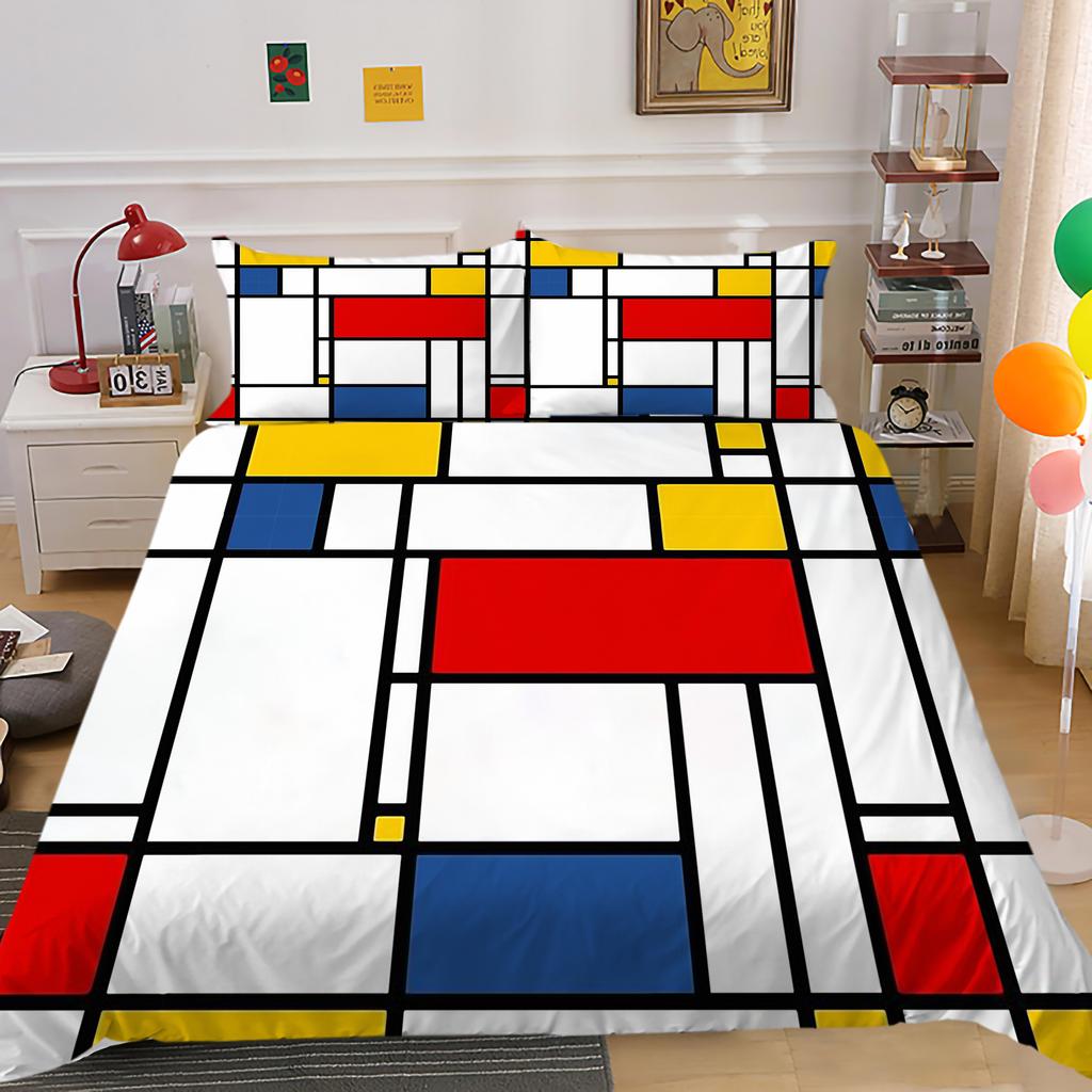 3D Geometric Bedding Set with Line Down Duvet and Pillowcase 2/3 Pieces AU180 * 210 Full Size Soft Home Decoration