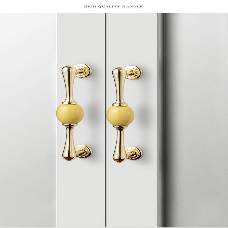 Modern Colored Ceramic Furniture Handle Golden Wardrobe Cabinet Handles Closet Door Knob Dressing Table And Drawer Pull Hardware