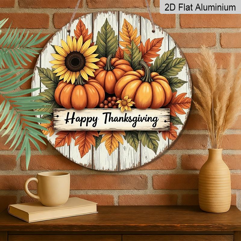 2D Flat, 1pc Round Metal Sign with Harvest Theme And Welcome Text for Kitchen, Cafe, Yard And Home Decor Wall Decor, HD Printed for Indoor/Outdoor