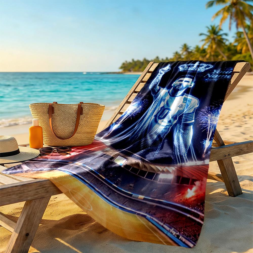 Football Messi Customize Your Name Beach Towel Super Soft & Absorbent Portable for SwimmingBeachCamping Travel Beach AccessoriesGym