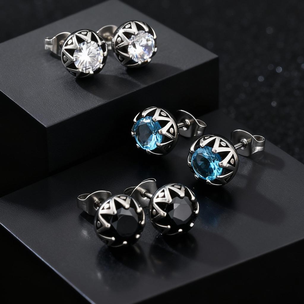 Stainless Steel Round Zircon Stud Earrings Hypoallergenic Metal Small Earrings for Men Stylish Hip Hop Jewelry Gift