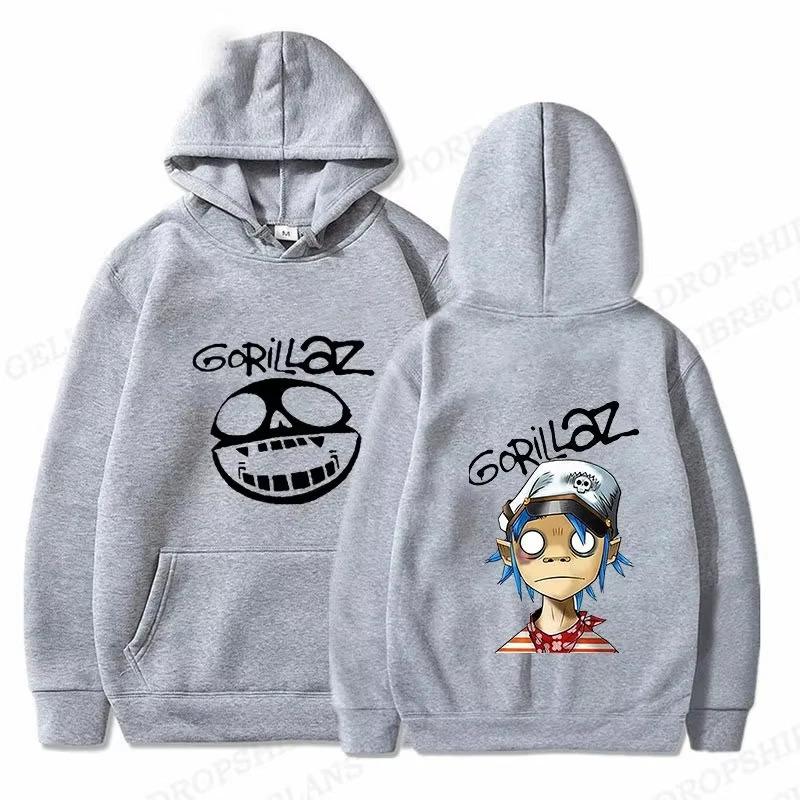 Indie‑graph Men Hoodie Front Raw Sketch Skull‑face Motif, Back Eccentric Stylized Cartoon Figure Graphic Pullover For Soft Relaxed Casual Street Wear