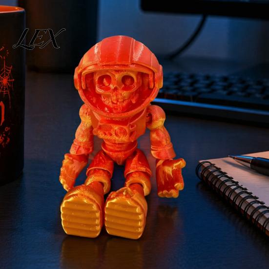 Hollow Skull Helmet Statue 3D Printed Astronaut Figurine, Articulated Skeleton Spaceman Action Figure, Window Display Ornament Halloween Movable