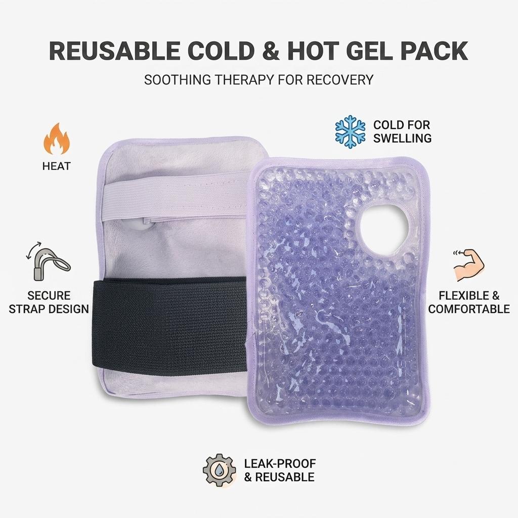 Reusable Cold Hot Therapy Gel Ice Pack With Wrist Strap For Sports Injury Relief