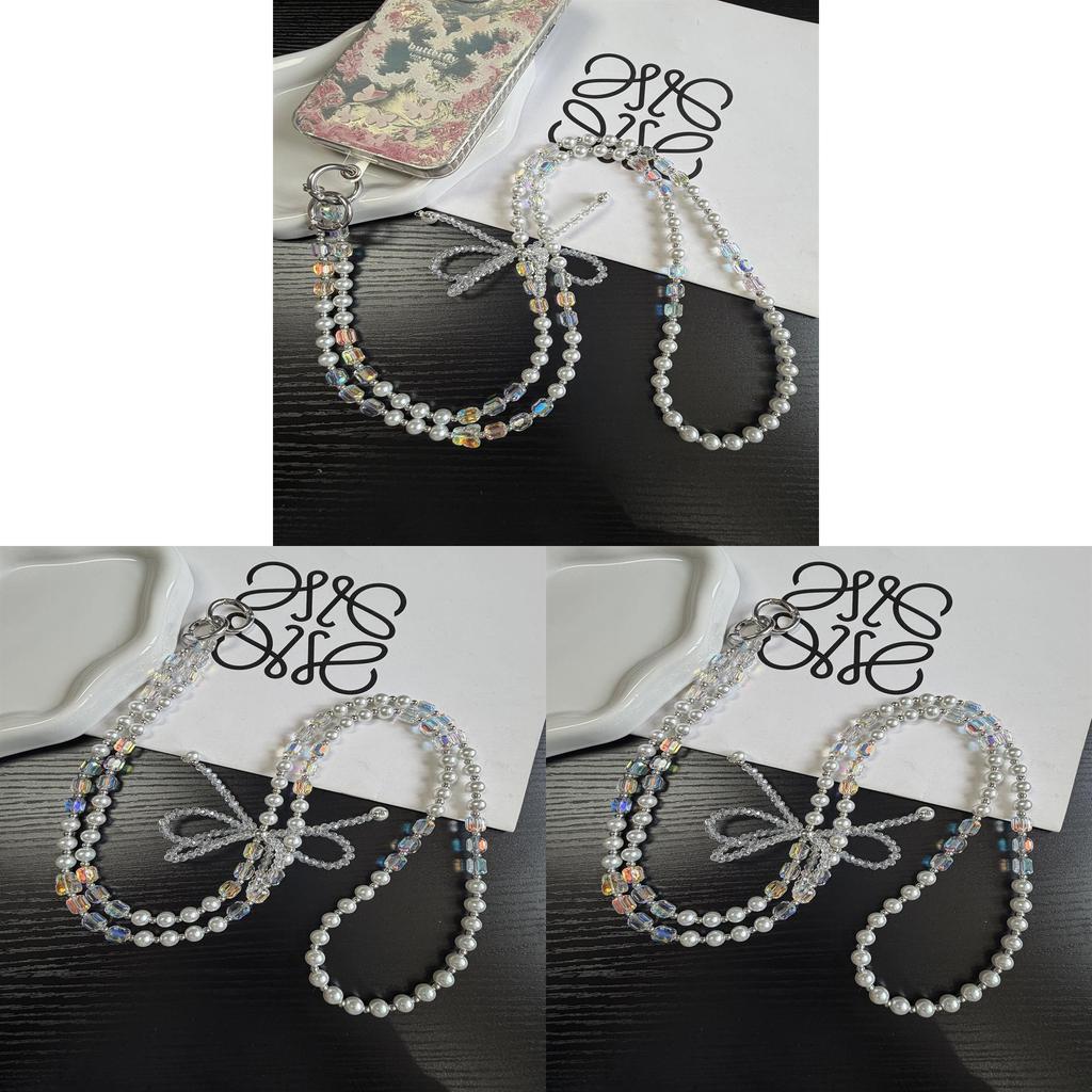 Pvc Long Crossbody Phone Lanyard With Crystal Beads And Bow For Women And Men