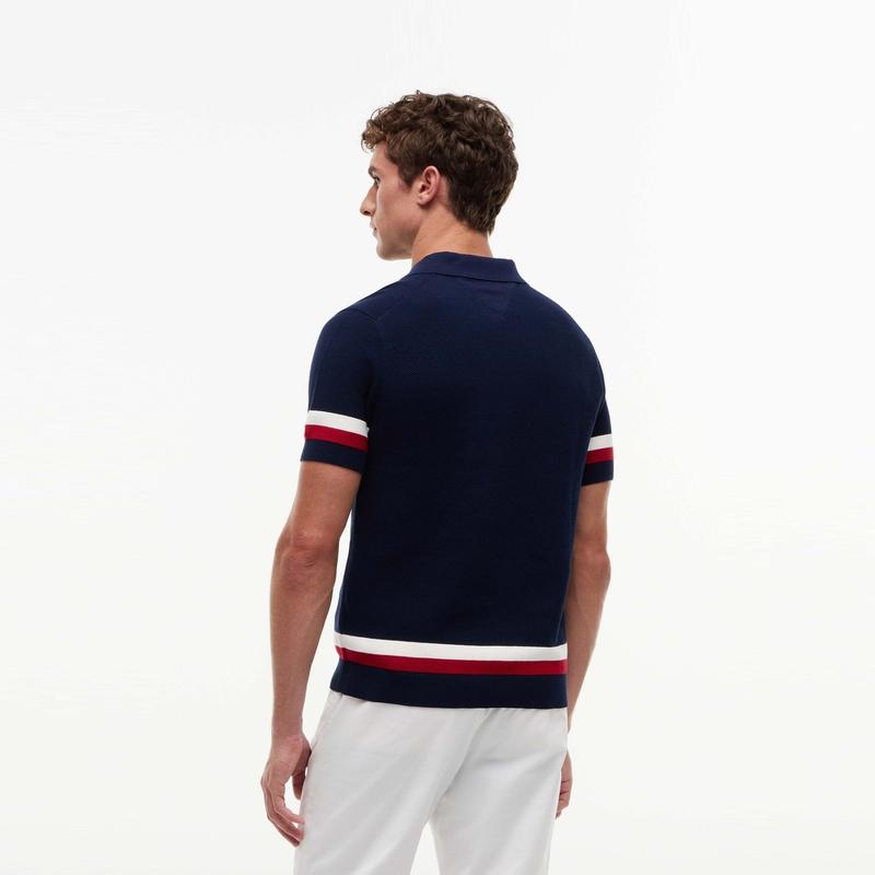 Tommy Hilfiger Хлопковая легкая текстурированная вязаная рубашка с коротким рукавом в стиле колор-блок для мужчин MW0MW43385