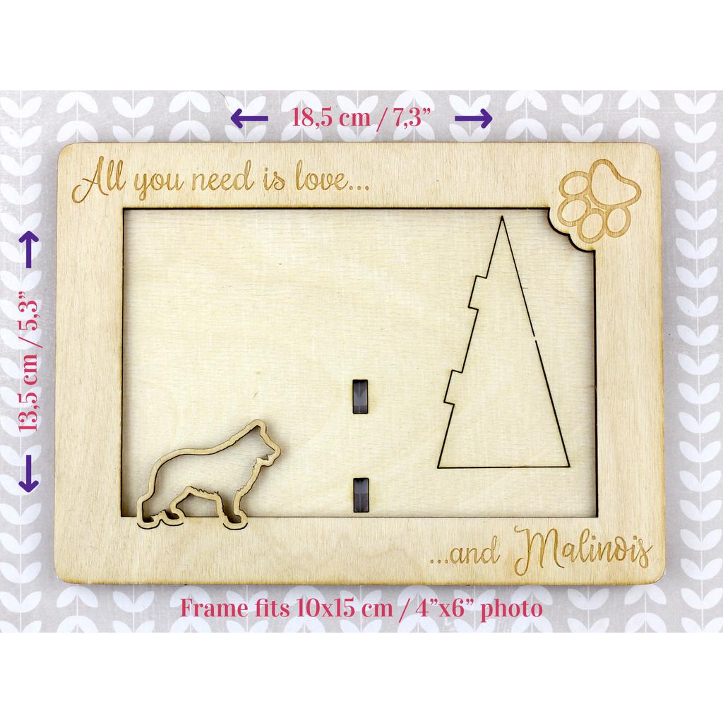 Malinois Belgian Shepherd Dog - Photo frame, engraved wooden frame, a lovely gadget for the dog lover by Art-Dog
