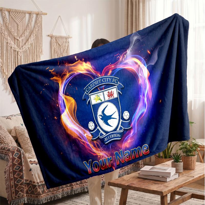 Персонализированный флисовый плед Cardiff City с логотипом футбольного клуба, с индивидуальным текстом имени, мягкий, теплый, домашний плед