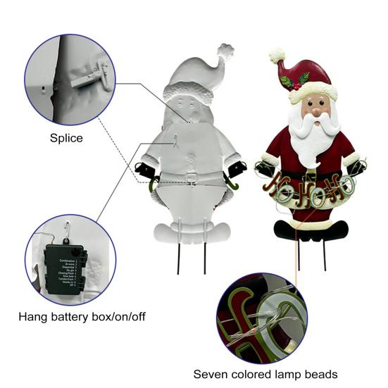 Рождественский кол, световое украшение, освещенный 2D Санта-Клаус, снеговик, дворовый знак, уличный металлический кол для рождественского декора газона в саду