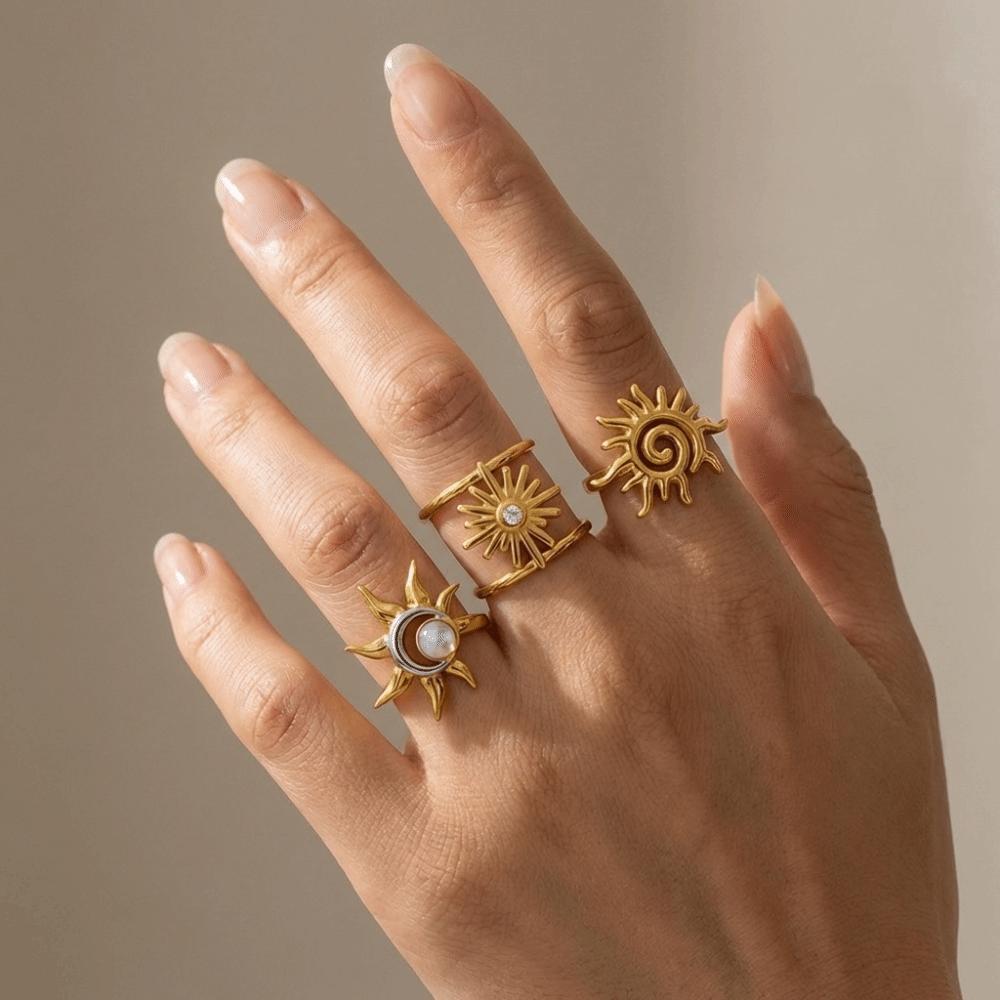 Metal Smooth Sun Ring Spiral Hand Ornament Classic Finger Rings  Women