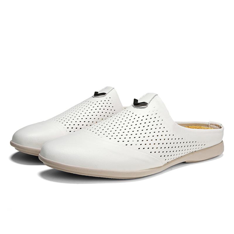 Модная летняя мужская обувь Повседневные полутапочки для мужчин Мокасины слипоны из кожи Полутапочки дышащие слипоны Ленивые балетки Новые мужские мокасины