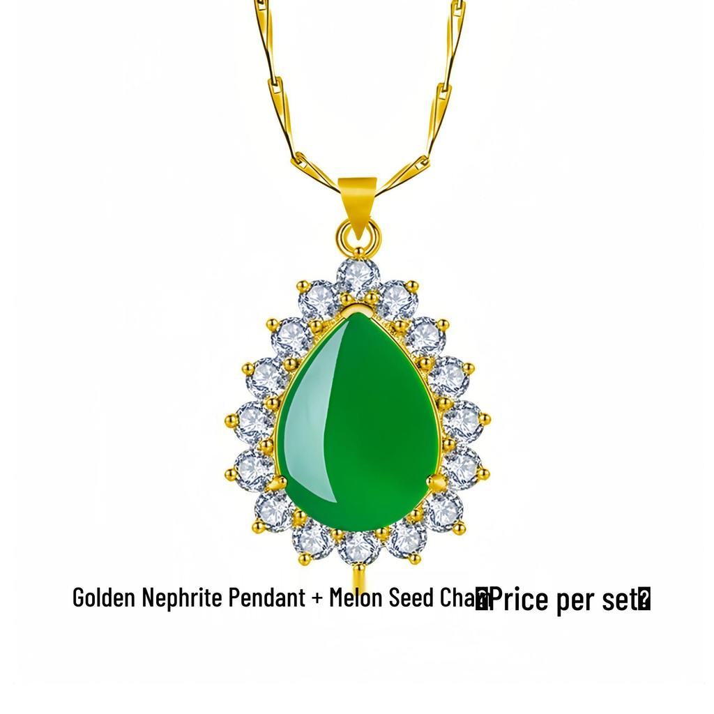 Подвеска Yi Hua Лепесток Зеленый Нефрит и Халцедон Ожерелье на Ключицу
