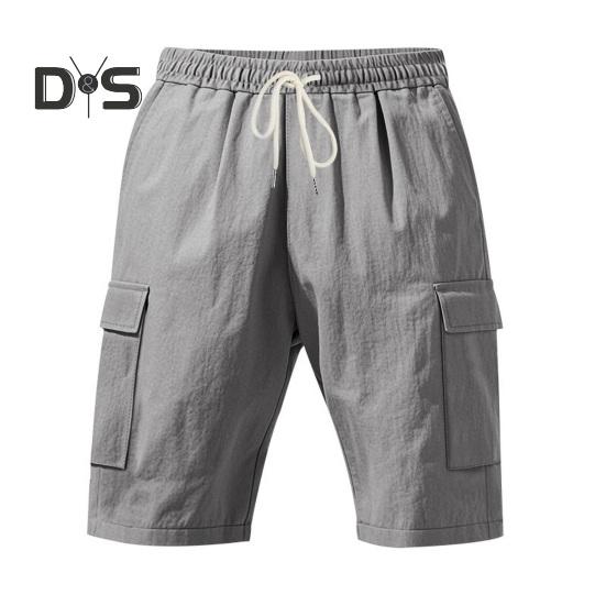 Мужские летние шорты, однотонные, повседневные, стандартного покроя, с эластичными поясами, завязками, дышащие, карго-шорты