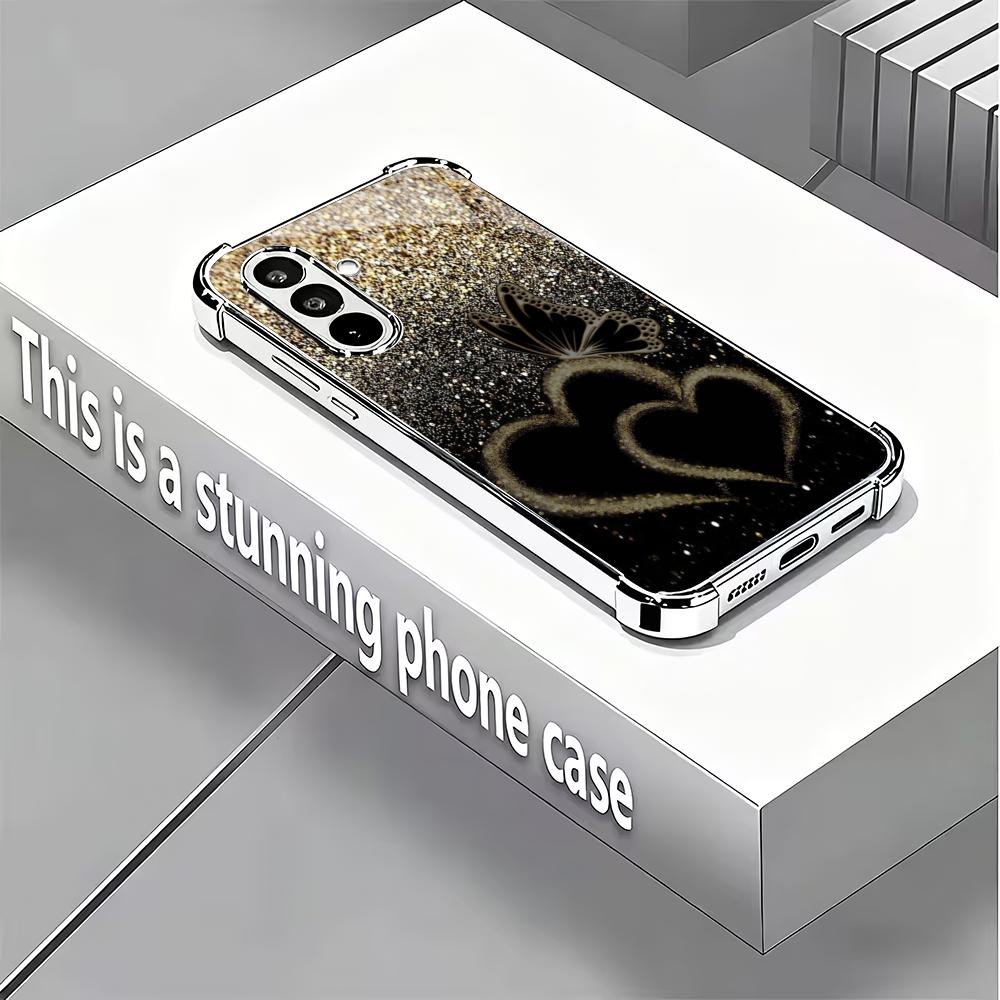 Золотой стеклянный чехол для телефона в форме сердца, подходит для Samsung Galaxy S26 S25 S24 S23 S22 S20 FE/Ultra/Plus, противоударная задняя крышка